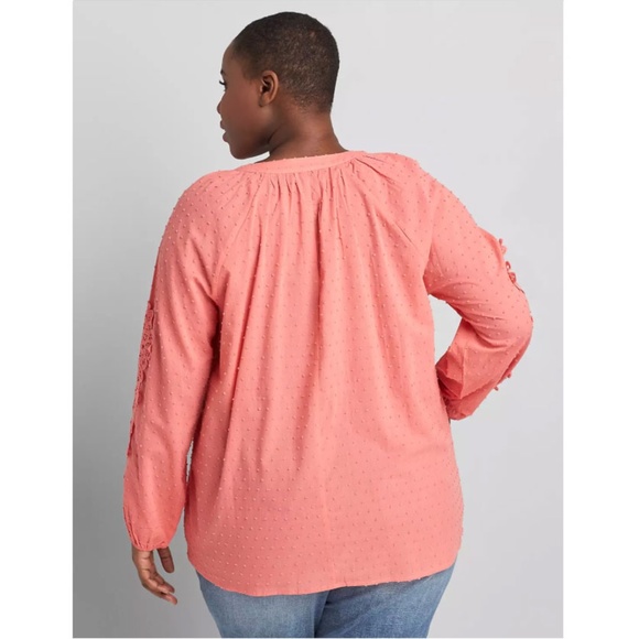 LANE BRYANT Coral Swiss dot peasant top - Picture 3 of 10